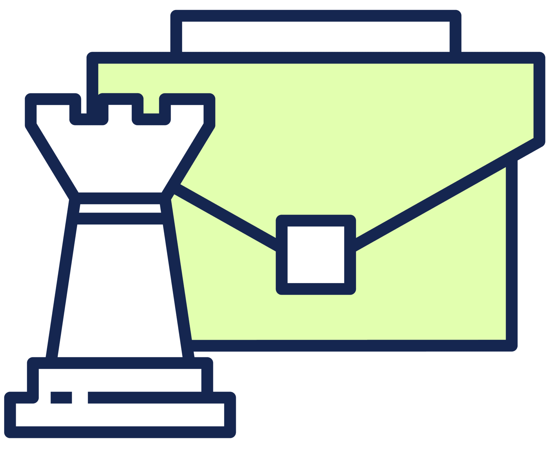 Icon of a chess rook alongside a briefcase, symbolizing strategic business concepts.