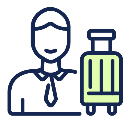 Icon of a person with a tie next to a suitcase.